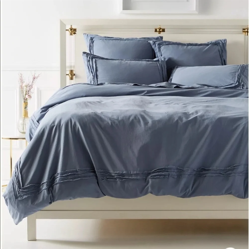 New Anthropologie Joey Washed Percale Duvet Cover Cal King Blue